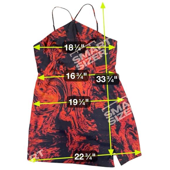LOUNA Red Black Abstract Print Halter Mini Sheath Dress Women’s XL Evening Party - Picture 7 of 9